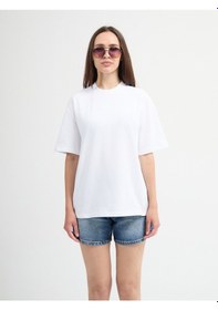 Resim Jud Emilia 80002 Oversize Beyaz Kadın Basic T-shirt Beyaz 