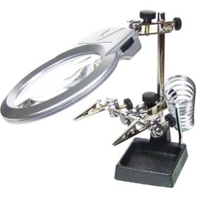 Resim -ayarlanabilir Başlıklı Elektronikçi Yardım Lehim Standı Ile Ledli Büyüteç 