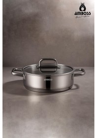 Resim Nova Paslanmaz Çelik Cam Kapaklı Tava 26x6 Cm Gümüş 