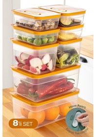 Resim Vienev 8'li Hava Kanallı Ayarlanabilir Sebze Ve Meyve Saklama Kabı 4x 1,15 Lt 2x 2,35-5 Lt Turuncu Turuncu 