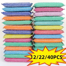 Resim 12/22/40 Adet Çift Taraflı Yeniden Kullanılabilir Mutfak Süngeri, Bulaşık Yıkama ve Temizlik İçin Uygun, Ev Tipi Tencere ve Kase Fırçaları, Mutfak Malzemeleri, Temizlik Ürünleri, Rastgele Renk 