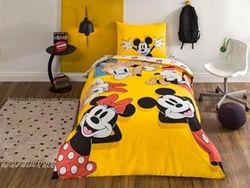 Resim TAÇ Disney Mickey & Friends Standart Pamuk Nevresim Takımı, Siyah, Sarı, Kırmızı, Tek Kişilik 
