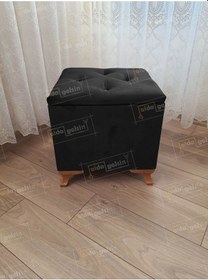 Resim Lüks Sandıklı Tabure Puf 45 X 45 Cm Ceviz Ayak Siyah 