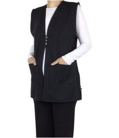 Resim Kadın Önü Üç Düğmeli Kısa Mevsimlik Yelek Siyah 