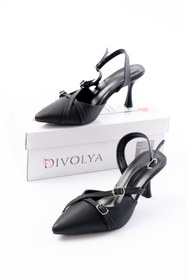 Resim Divolya Pony Siyah ( 8 CM TOPUKLU ) Sivri Burun Kapalı Tokalı Arkası Açık Stiletto Ayakkabı 