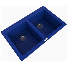 Resim Polex Cristalüx Granit Evye P-2XLN Mavi 2 Hazneli Tezgah Altı Ve Tezgah Üstü Mutfak Evyesi 80.5x51.5 CM 