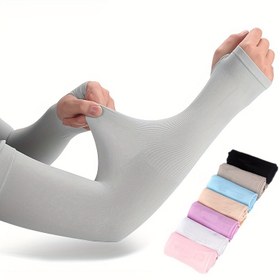 Resim Kol Kollukları Buz Kumaşı Nefes Alabilir Hızlı Kuruyan Koşu Spor Giysisi Uzun Kol Kaplama Bisiklet Kol Kolları 