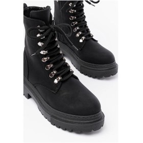 Resim 812-2121 Siyah Zümrüt Bağcıklı Fermuarlı Günlük Kadın Bot Siyah 