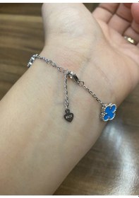 Resim Kadın Mavi Renk Yonca Model Gümüş Bileklik 