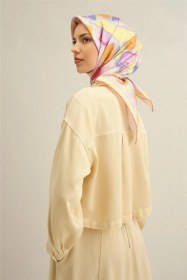 Resim Armine Obje Desenli Saf İpek Twill Eşarp 9314d 52 Lila 