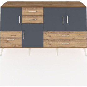 Resim Kronos Konsol 4 Raflı 5 Çekmeceli 4 Kapaklı 176x59x99 Çam-antrasit/çam Antrasıt/atlas Çam - Atlas Çam 