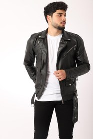 Resim Stil Kombin Kuzey Beli Kemerli Suni Deri Ceket BL 1261 