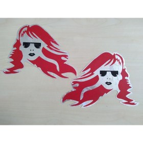 Resim DNZSM Uzun Saçlı Kız Sticker Fosforlu (2li Takım) 19x15cm Gözlüklü Kız Etiketi - Çıkartması 