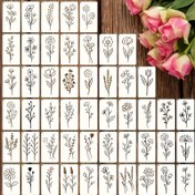 Resim 50 Adet Yabani Çiçek ve Bitki Şablon Seti - Dayanıklı Beyaz Plastik, DIY El İşleri, Ahşap Boyama ve Kart Yapımı İçin Mükemmel | Mobilya Tasarımı için Çeşitli Çiçek Desenleri Dahil 