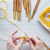 Resim 9 adet Ergonomik Tığ İğnesi Seti, Rahat Tutma Ahşap Saplı 2.0-6.0mm - Ekstra Hafif Paslanmaz Çelik Örgü İğneleri, Koyu Kahverengi 