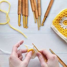 Resim 9 adet Ergonomik Tığ İğnesi Seti, Rahat Tutma Ahşap Saplı 2.0-6.0mm - Ekstra Hafif Paslanmaz Çelik Örgü İğneleri, Koyu Kahverengi 