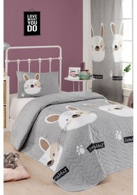 Resim Kapitone Yatak Örtüsü Seti Tek Kişilik Tavşancık A.kahve-gri-pembe A.kahve-gri-pembe 