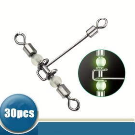 Resim 30 Adet Natufish Ağır Hizmet Tipi Balıkçılık Fırdöndüleri - 3 Yönlü Dönen T Şekilli Çapraz Bağlantı Elemanları, Koyu Renkli Boncuklu, Tatlı ve Tuzlu Su Balıkçılığı İçin Paslanmaz, Gece Balıkçılığına Uygun, Uzun Hatlar için İdeal, Kanca, Ağırlıklar ve Yemlerle Uyumlu, Luminöz Özellik, Dayanıklı Yapı, Profesyonel Balıkçılar için Yüksek Kaliteli Bağlantı Elemanı 
