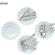 Resim Springsun Miniatür Alloy Seramik Yemek Takımı - 4 Çatal 4 Bıçak 4 Kaşık 4 Tabak - Dıy Model, Mikro Görüntü Çekim Requisiti, Vitrin Dekorasyonu 