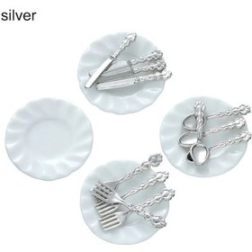 Resim Springsun Miniatür Alloy Seramik Yemek Takımı - 4 Çatal 4 Bıçak 4 Kaşık 4 Tabak - Dıy Model, Mikro Görüntü Çekim Requisiti, Vitrin Dekorasyonu 