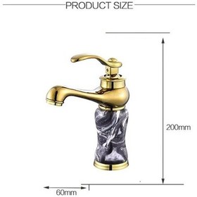 Resim Fleko Lavabo Bataryası Antik Gold Gerçek Mermer Desenli Taş Gövdeli 20 Cm Yükseklik Banyo Lavabo Bataryası Gold 