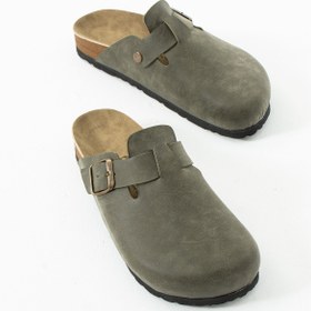 Resim ARYAN Yen Boston Unisex Tokalı Süet Sabo Terlik | Rahat Taban Ev ve Dış Mekan Terlik 