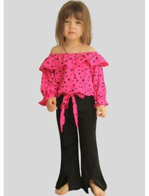 Resim 3-10 Yaş Kalpli Madonna Bluz İspanyol Pantolon Takım Pembe 