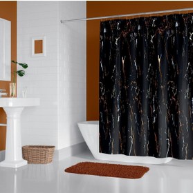 Resim Tropikhome Siyah Mermer Desenli Banyo Perdesi, 180x200cm Duş Perdesi-tek Kanat Duş Perdesi-c Halka Hediyeli 