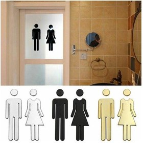 Resim 2 Adet 20 Cm 3d Dıy Erkek Ve Kadın Tuvalet Sticker Wc Kapı Tabelası Çıkartmaları Tuvalet İşaretleri Gümüş 