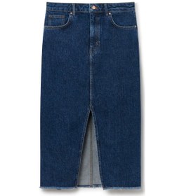Resim Denim Yırtmaçlı Midi Etek Mavi 