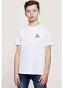 Resim Kırmızı Uçan Papağa Baskılı Unisex Çocuk Beyaz T-Shirt 