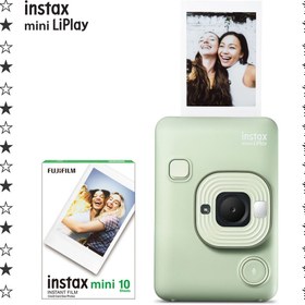 Resim Instax mini LiPlay Hybrid Matcha Green Fotoğraf Makinesi ve 10'lu Film 