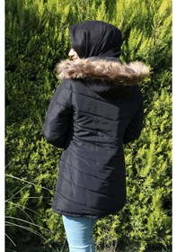 Resim Toridas Eldiven Detaylı Kapüşonlu Kürklü Şişme Tesettür Mont Bt121siyahtesettür 001 