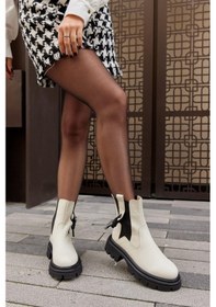 Resim Jolly Bej Hakiki Deri Kalın Tabanlı Kadın Bot-bej Bej 