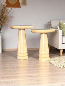 Resim AYLESA Doğal Ahşap 2’li Set Mantar Yan Sehpa Modern Vernikli Fiskos Zigon Çiçeklik 