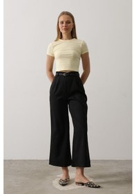 Resim Leyla Sanat Sanata Yeni Bir Bakış Açısı Kemer Pens Detaylı Pantolon - Siyah Siyah 