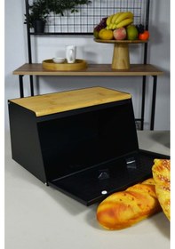 Resim Metal Ekmeklik - Ekmek Saklama Kutusu Bambulu Siyah 