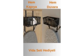 Resim Siyah Kapı Arkası Çok Amaçlı Ütü ve Ütü Masası Tutucu Organizer 