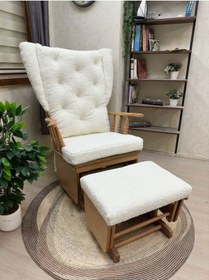 Resim Asedia Mama Puflu Naturel Teddy Krem Minderli Sallanan Emzirme Koltuğu 