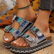 Resim 2025 Yaz Kadınlar için Taş Süslemeli Sentetik Kaplama Slip-On Sandaletler, Mantar Gibi Kalın Taban, Turkuaz Vurgular & Örgülü Jüt Kayışlar - Geniş Bedenler İçin Açık Burunlu Plaj Günlük Ayakkabıları, Bağcıklı Sandaletler, Boncuk Süslemeleri, Mantar Gibi Tabanlı, Sıcak Hava Ayakkabısı, Geniş Uyumlu Ayakkabılar 