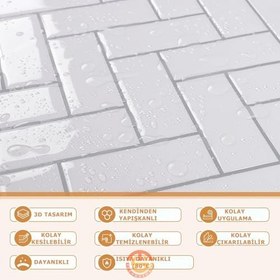 Resim TechnoSmart 3D Kendinden Yapışkanlı 30×30cm Kaplama Balıksırtı Beyaz Duvar Sticker Mutfak Banyo 