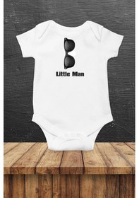 Resim Hediyenza Little Man Özel Tasarım Bebek Zıbın Pamuklu Çıtçıtlı Body Beyaz 