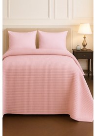 Resim Renkli Gofret Desen Çift Kişilik Yatak Örtüsü Otel Pike 200x230cm Pudra 