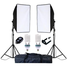 Resim 50 x 70 CM 2'li Sürekli Işık Seti Softbox + 2 x 2 M Işık Ayağı + 2 x 85 W Bluetooth Kumandalı 