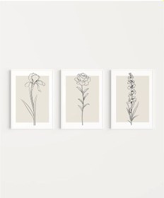 Resim Çerçevesiz Poster Sade Çiçek Sanatı 3'lü 
