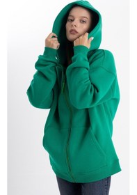 Resim Kapşonlu Fermuarlı Yeşil Hoodie College Yeşil 