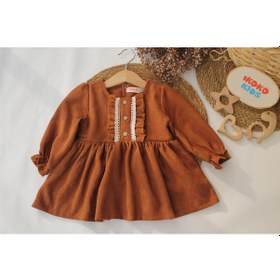 Resim Bordo Kadife Dantel Detaylı Elbise-taba Taba 