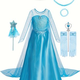 Resim 3-12 Yaş Kız Çocuk Uzun Kollu Kar Tanesi Desenli Elbise ve Pelerinli Zarif Prenses Kostüm Seti - 3-12 Yaş Arası, Sahne, Noel, Doğum Günü ve Parti Kıyafetleri İçin Mükemmel, Kız Çocukları İçin Prenses Elbisesi, Noel Partisi Kıyafeti, kız çocuk kostümü, prenses elbisesi kız çocuk, kostüm kız çocuk, kız çocuk kostüm, çocuk kostüm 