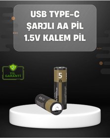 Resim Usb - 372 - Type-c Girişli Şarjlı Aa Lityum Pil 1.5v Sabit Çıkış 3200mwh - Drnds - 2'li Paket 