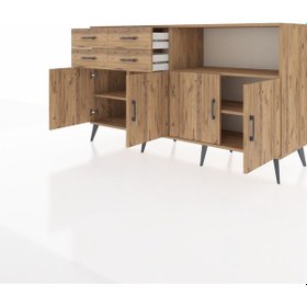 Resim Kronos Konsol 4 Raflı 4 Çekmeceli 4 Kapaklı 176x59x99 Çam-çam Çam-çam 